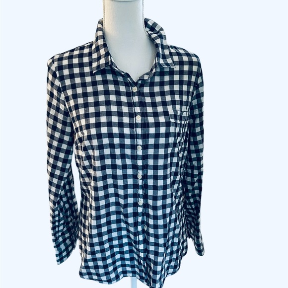 J. Crew Tops - Classic J. Crew, Navy & White Checkered Women's Top, Size Medium